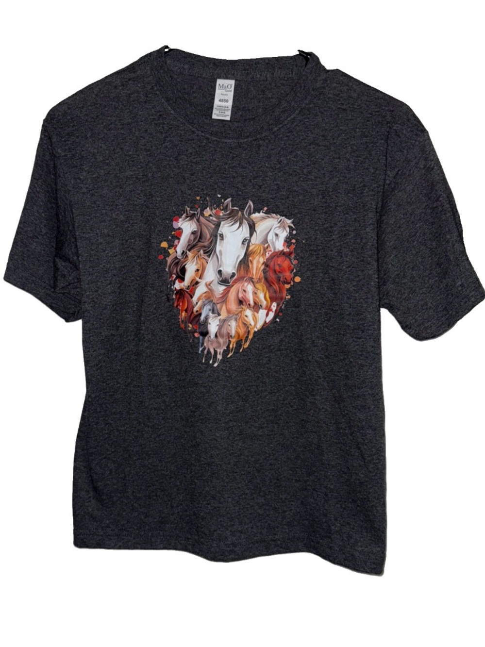M&O Gold Youth Kids Charcoal Horse Graphic T-Shirt SM NEW